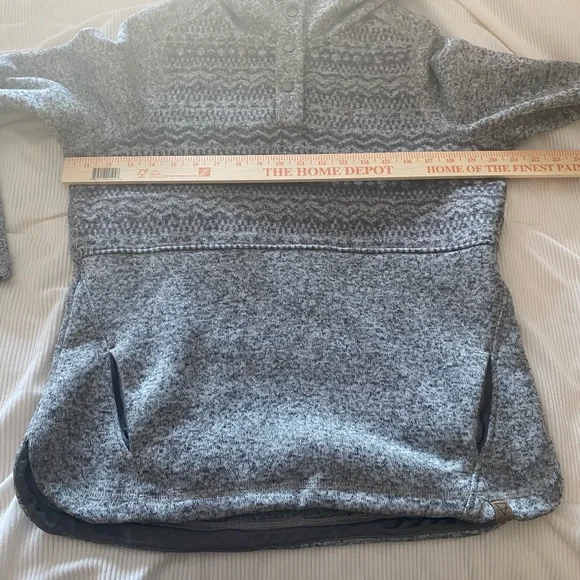 Life Gray Fair Isle Fleece Pullover Hoodie Button Women's Sweatshirt Large - Picture 3 of 13